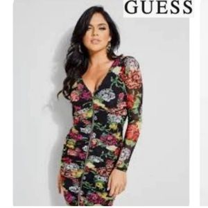 GUESS Kinzie ruched floral zip front mini dress